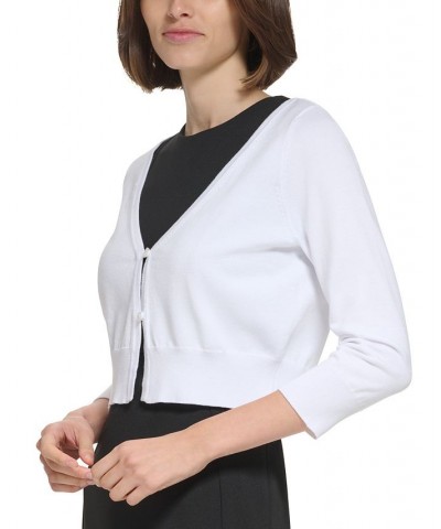 Women's V-Neck 3/4-Sleeve Cardigan White $41.87 Sweaters