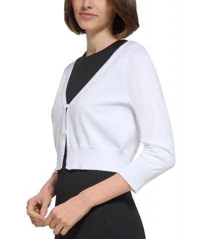 Women's V-Neck 3/4-Sleeve Cardigan White $41.87 Sweaters