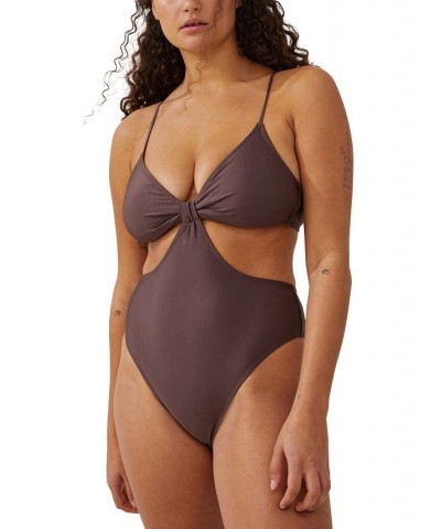 Women's Cutout Knot One-Piece Swimsuit Brownie Shimmer $26.49 Swimsuits