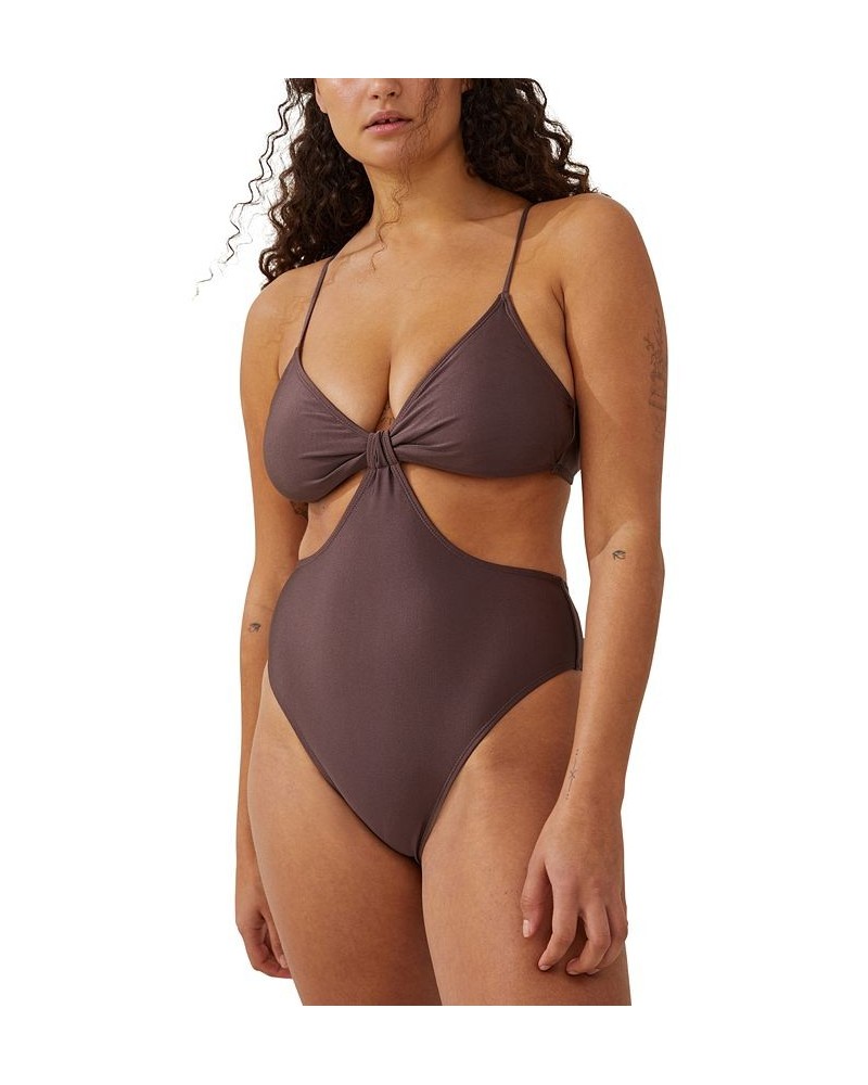 Women's Cutout Knot One-Piece Swimsuit Brownie Shimmer $26.49 Swimsuits