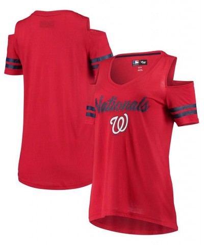 Women's Red Washington Nationals Extra Inning Cold Shoulder T-shirt Red $22.50 Tops