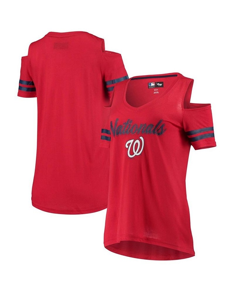 Women's Red Washington Nationals Extra Inning Cold Shoulder T-shirt Red $22.50 Tops