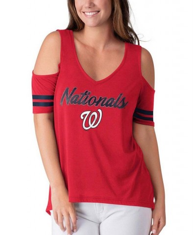 Women's Red Washington Nationals Extra Inning Cold Shoulder T-shirt Red $22.50 Tops