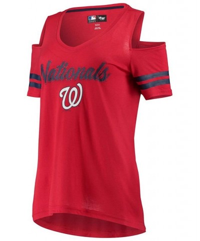 Women's Red Washington Nationals Extra Inning Cold Shoulder T-shirt Red $22.50 Tops