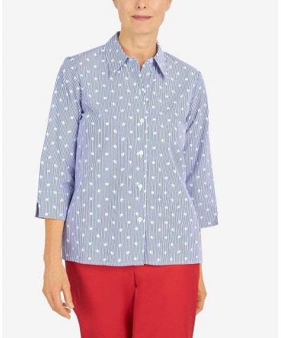 Petite Stars On Stripe Button Down Top Blue $36.14 Tops