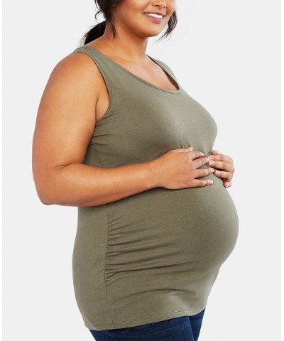 Plus Size Side-Ruched Scoop-Neck Maternity Tank Top Green $12.60 Tops