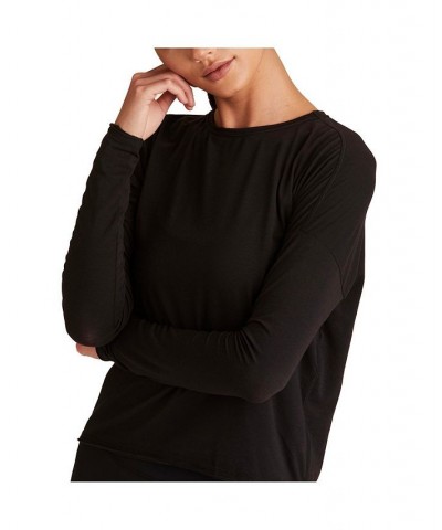 Women's Regular Size Open Back Long Sleeve T-Shirt Black $31.20 Tops