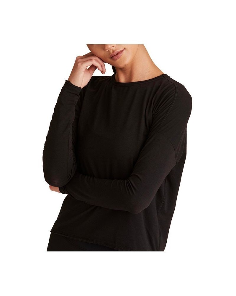 Women's Regular Size Open Back Long Sleeve T-Shirt Black $31.20 Tops