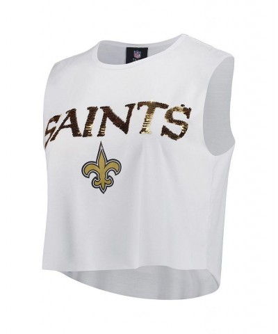 Women's White New Orleans Saints Sequin Tri-Blend Cropped Tank Top White $20.00 Tops