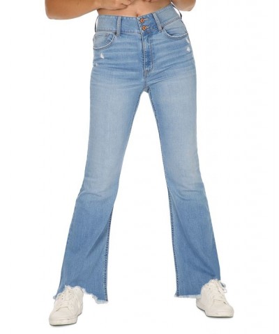 Juniors' Ripped Flare-Leg Frayed-Hem Jeans Light Wash $14.26 Jeans