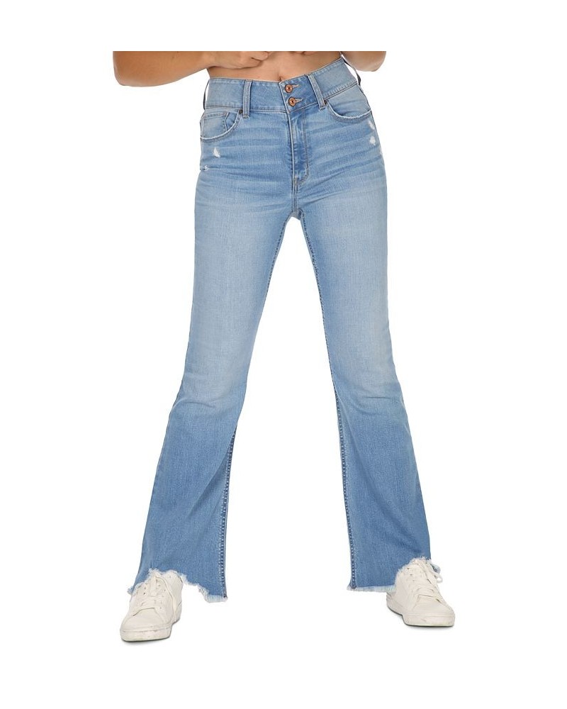 Juniors' Ripped Flare-Leg Frayed-Hem Jeans Light Wash $14.26 Jeans