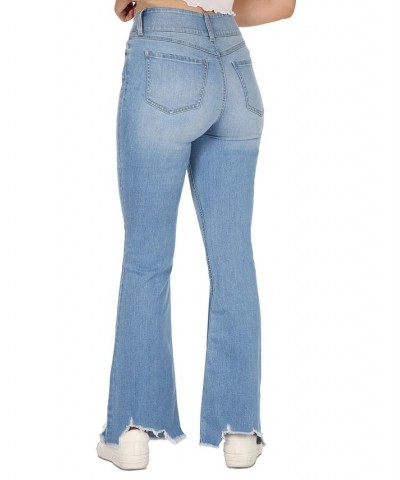 Juniors' Ripped Flare-Leg Frayed-Hem Jeans Light Wash $14.26 Jeans