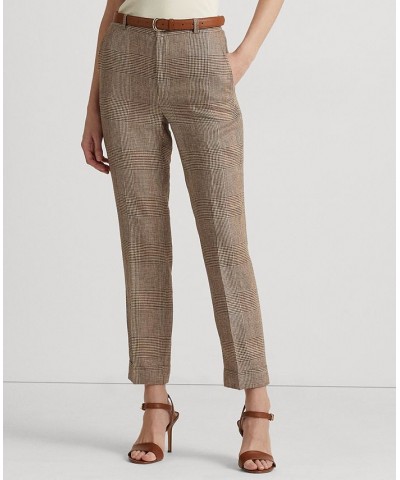 Women's Glen Plaid Linen Ankle Pants Brown/cream Multi $64.75 Pants