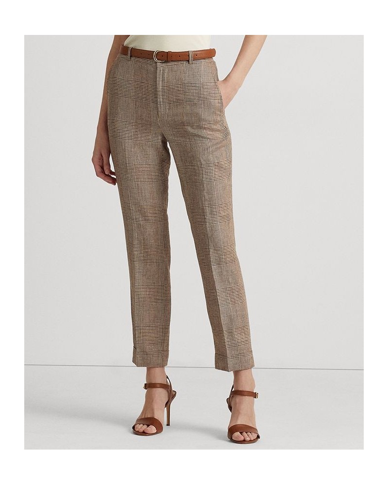 Women's Glen Plaid Linen Ankle Pants Brown/cream Multi $64.75 Pants