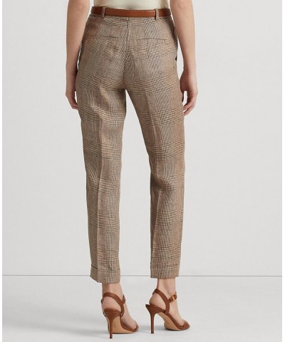 Women's Glen Plaid Linen Ankle Pants Brown/cream Multi $64.75 Pants