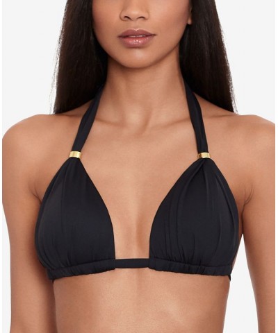 Beach Club Solid Molded Cup Halter Bikini Top Black $43.20 Swimsuits