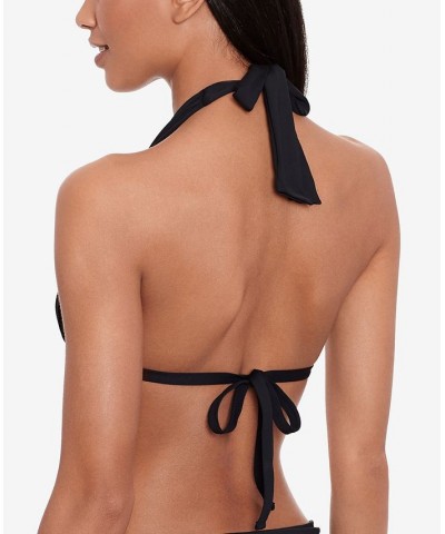 Beach Club Solid Molded Cup Halter Bikini Top Black $43.20 Swimsuits