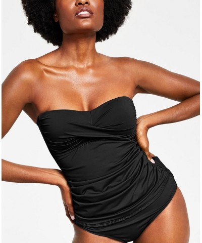 Twist-Front Ruched Tankini Top Black $32.90 Swimsuits