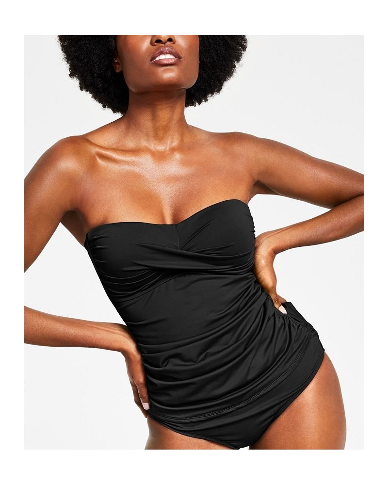 Twist-Front Ruched Tankini Top Black $32.90 Swimsuits