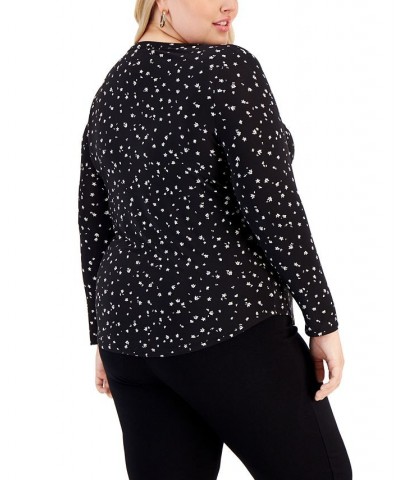 Plus Size Printed Zip-Pocket Top Riley Ditsy Floral $19.44 Tops