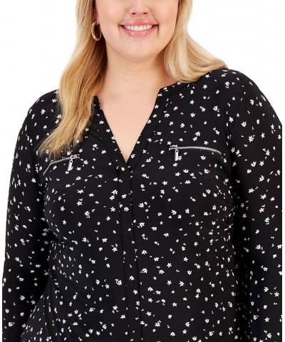 Plus Size Printed Zip-Pocket Top Riley Ditsy Floral $19.44 Tops