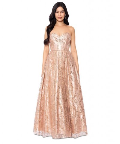 Juniors' Strapless Sequined Ball Gown Copper $111.37 Dresses