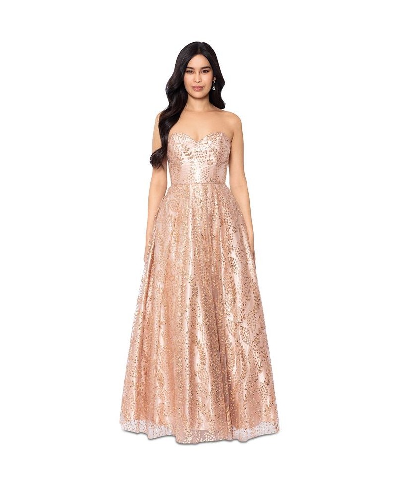 Juniors' Strapless Sequined Ball Gown Copper $111.37 Dresses