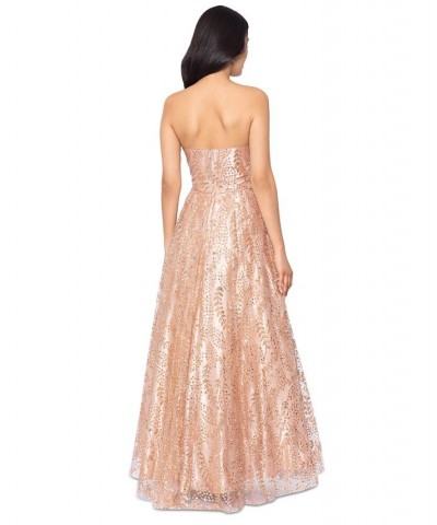 Juniors' Strapless Sequined Ball Gown Copper $111.37 Dresses