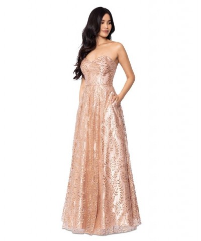 Juniors' Strapless Sequined Ball Gown Copper $111.37 Dresses