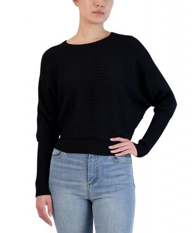 Women's Ribbed-Knit Dolman-Sleeve Sweater Black $31.40 Sweaters