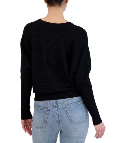 Women's Ribbed-Knit Dolman-Sleeve Sweater Black $31.40 Sweaters