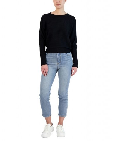 Women's Ribbed-Knit Dolman-Sleeve Sweater Black $31.40 Sweaters