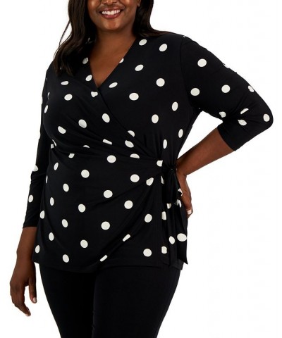 Plus Size 3/4-Sleeve Wrap Top Anne Black/anne White $33.87 Tops