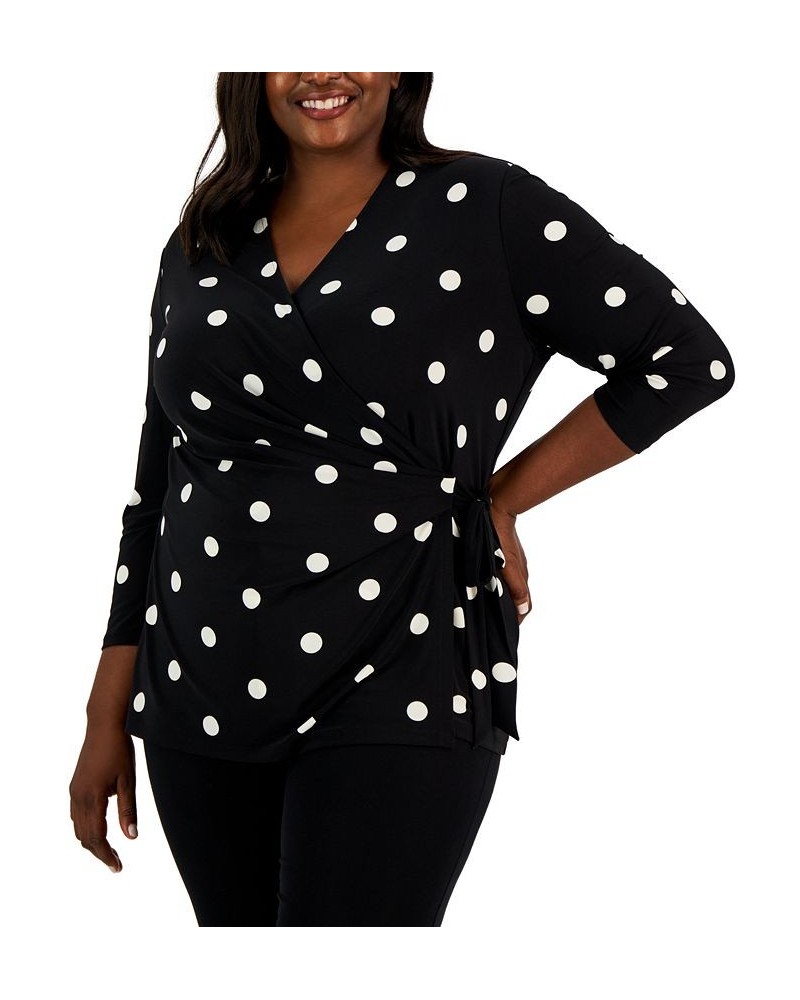 Plus Size 3/4-Sleeve Wrap Top Anne Black/anne White $33.87 Tops