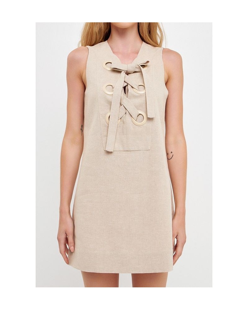 Women's Linen Lace Up Front Dress Tan $51.70 Dresses