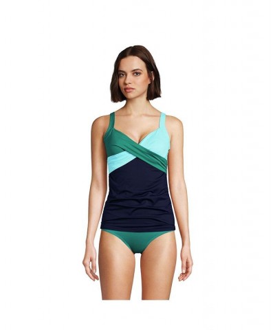 Women's V-Neck Wrap Wireless Tankini Swimsuit Top Island emerald/navy mix $41.83 Swimsuits