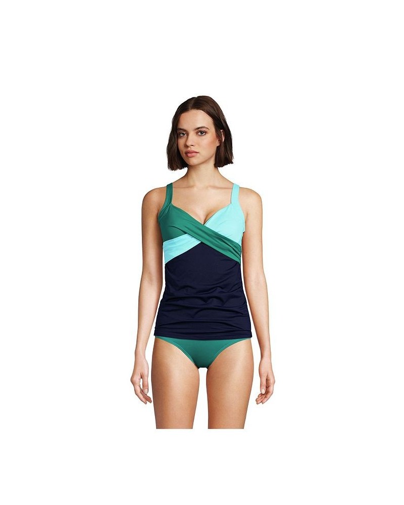 Women's V-Neck Wrap Wireless Tankini Swimsuit Top Island emerald/navy mix $41.83 Swimsuits