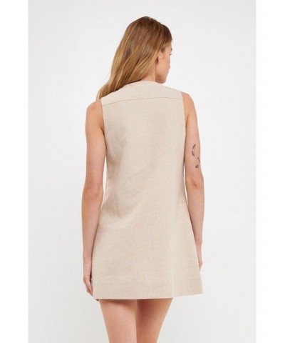 Women's Linen Lace Up Front Dress Tan $51.70 Dresses