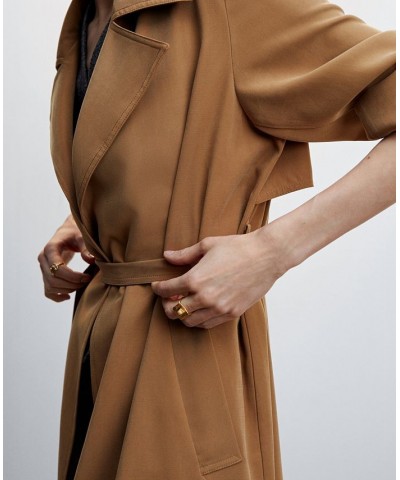 Women's Flowy Lapel Trench Coat Brown $40.30 Coats