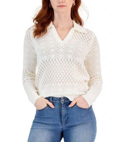 Women's Collared Pullover Sweater White $21.55 Sweaters