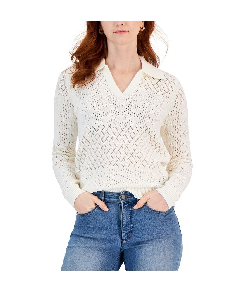 Women's Collared Pullover Sweater White $21.55 Sweaters