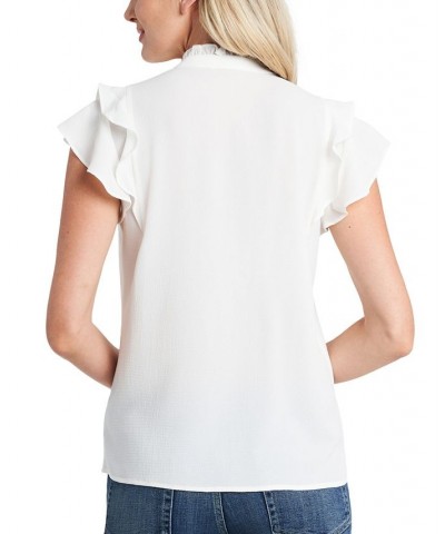 Women's Short Sleeve Pin-tuck Ruffled Button-up Blouse White $41.87 Tops