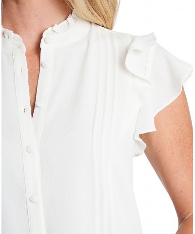 Women's Short Sleeve Pin-tuck Ruffled Button-up Blouse White $41.87 Tops