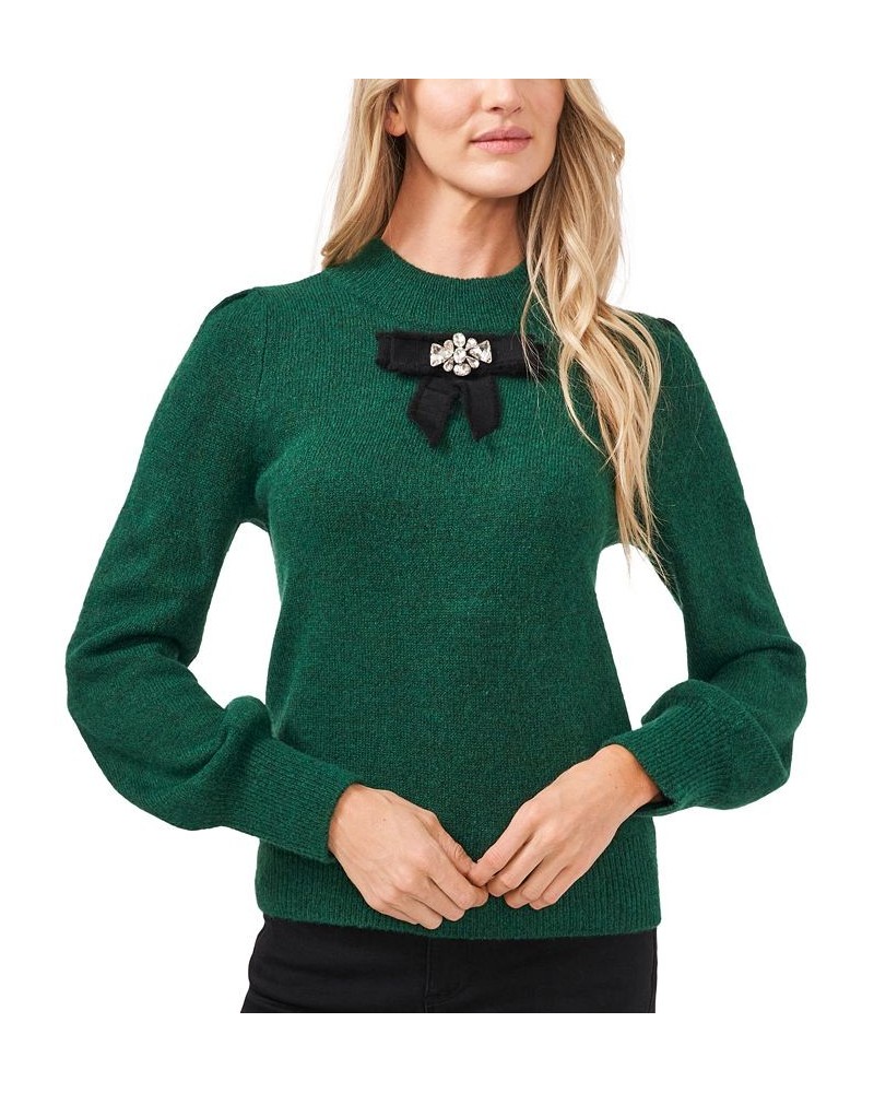 Women's Long Sleeve Bow Detail Sweater Green $27.90 Sweaters