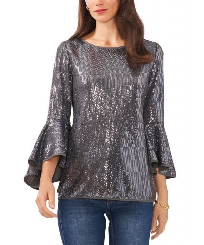 Metallic Knit Flutter Sleeve Top Silver $12.20 Tops