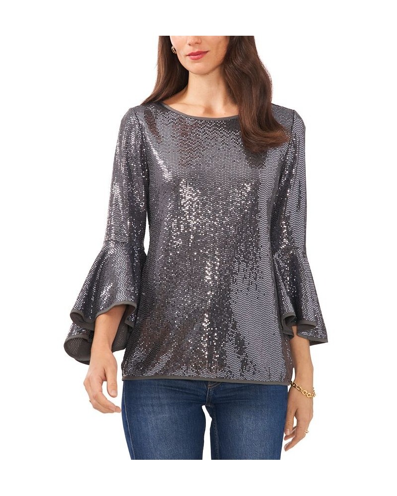 Metallic Knit Flutter Sleeve Top Silver $12.20 Tops