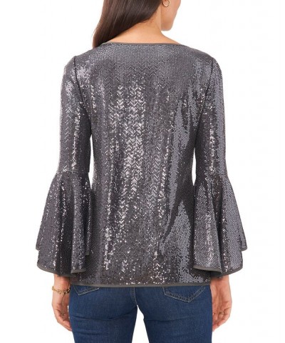 Metallic Knit Flutter Sleeve Top Silver $12.20 Tops