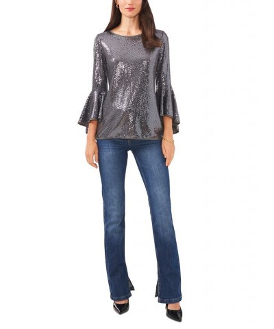 Metallic Knit Flutter Sleeve Top Silver $12.20 Tops