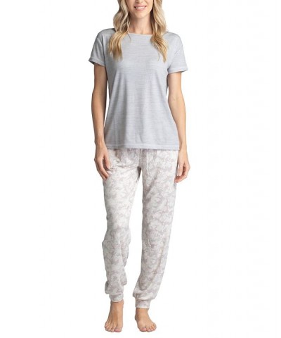 Women's Ribbed Crewneck & Printed Jogger Pajama Pants Set Gray Camo $29.58 Sleepwear