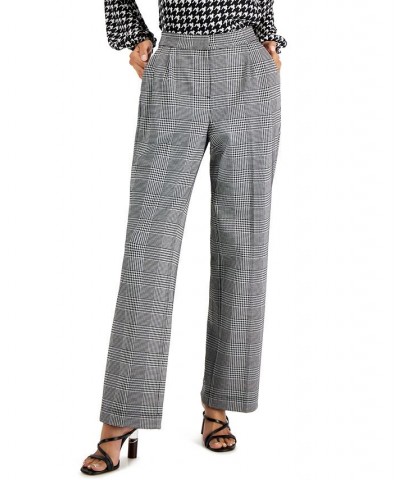 Women's Pleated Plaid Wide-Leg Pants Black/White $32.97 Pants